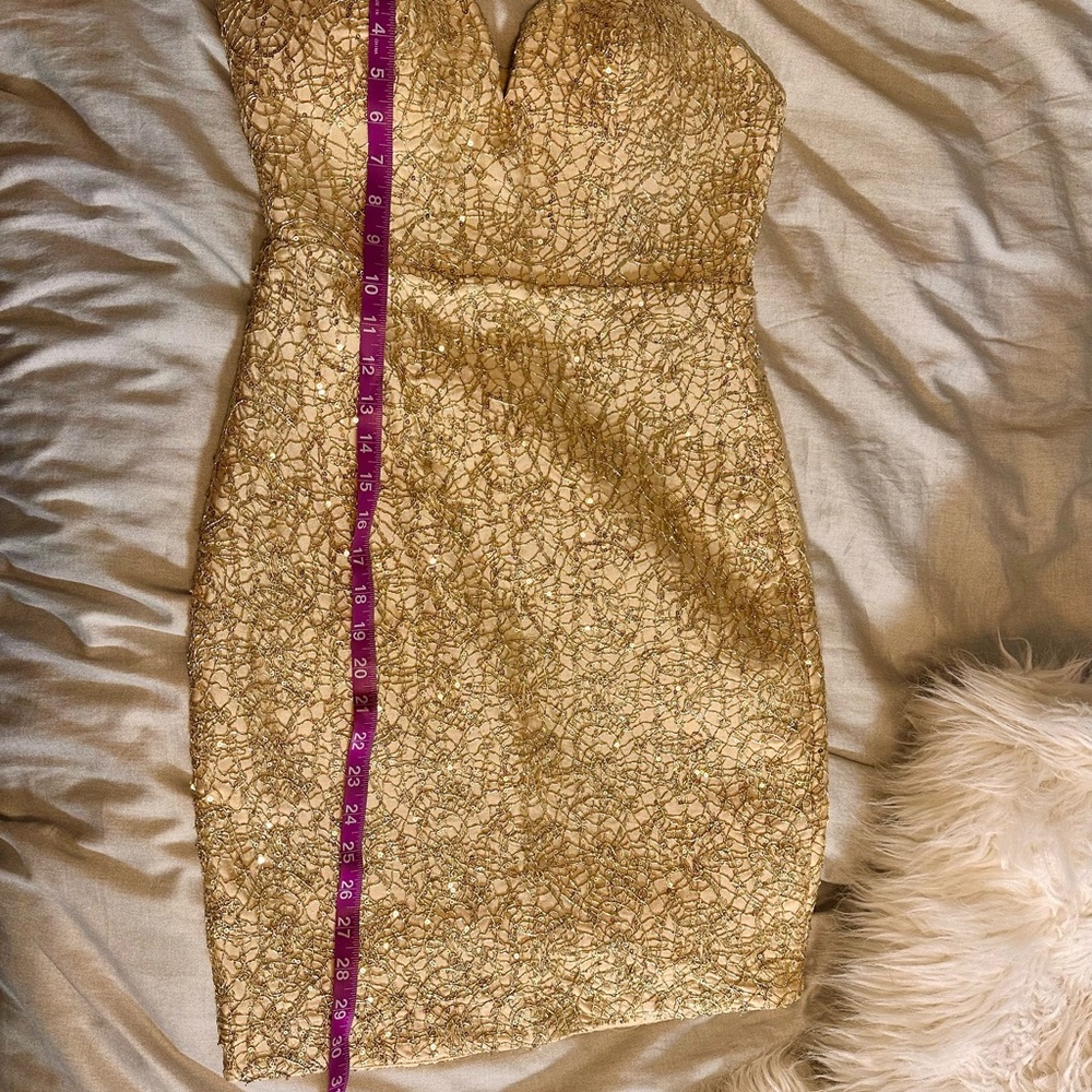 Cocktail Dress-Gold Sequin and Lace Strapless Dress -WOW Couture - Picture 5 of 6